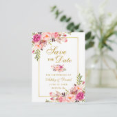 Elegant roze Floral sla de datum Gold op Aankondigingskaart (Staand voorkant)