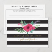 Elegant roze Floral Striped Salon Gift Certificate (Voorkant / Achterkant)
