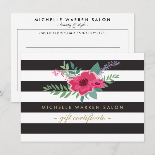 Elegant roze Floral Striped Salon Gift Certificate (Voorkant / Achterkant)