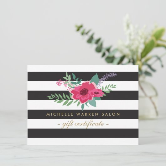 Elegant roze Floral Striped Salon Gift Certificate (Staand voorkant)
