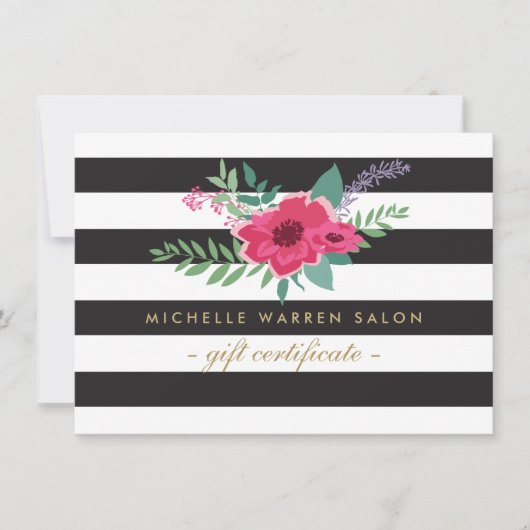 Elegant roze Floral Striped Salon Gift Certificate (Voorkant)