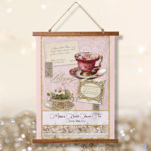 Elegant Roze Floral Tea Party Bridal Hangend Wandkleed