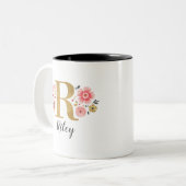 Elegant roze Floral Tweekleurige Koffiemok (Voorkant links)