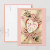 Elegant roze  Floral Valentijn Heart Briefkaart (Voorkant / Achterkant)