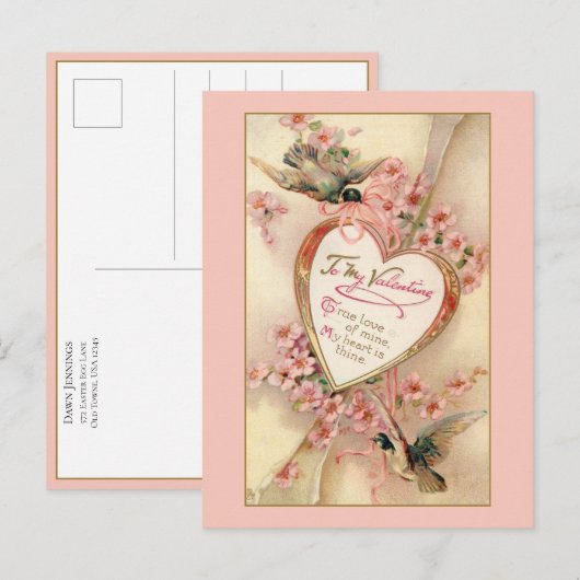 Elegant roze  Floral Valentijn Heart Briefkaart (Voorkant / Achterkant)