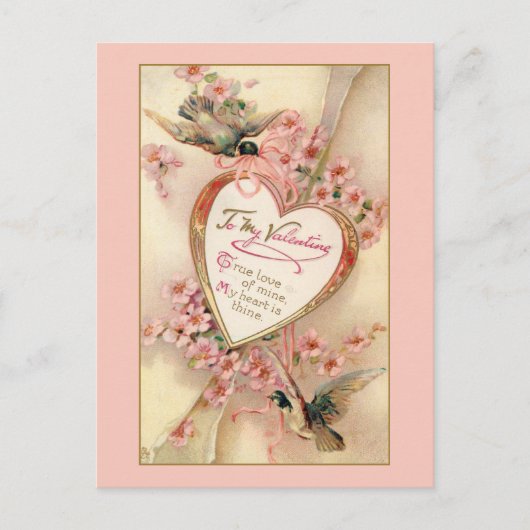 Elegant roze  Floral Valentijn Heart Briefkaart (Voorkant)