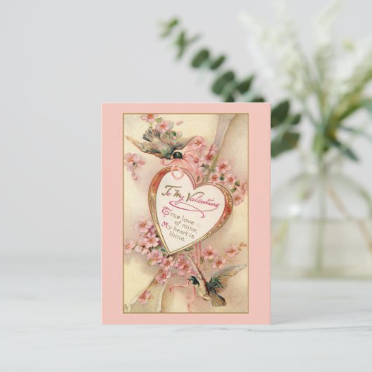 Elegant roze  Floral Valentijn Heart Briefkaart (Staand voorkant)