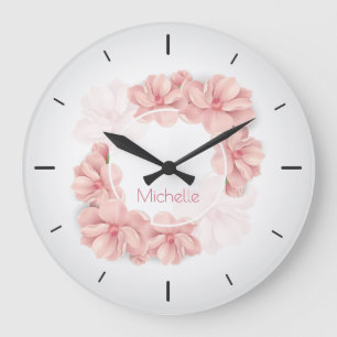 Elegant roze Floral Wandsluiting Grote Klok