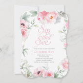 Elegant, roze, Floral Waterverf, Sip en See Kaart (Voorkant)