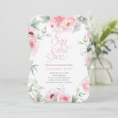 Elegant, roze, Floral Waterverf, Sip en See Kaart (Staand voorkant)