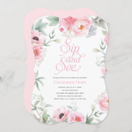 Elegant, roze, Floral Waterverf, Sip en See Kaart