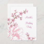 Elegant roze Floral White Birthday Kaart (Voorkant / Achterkant)