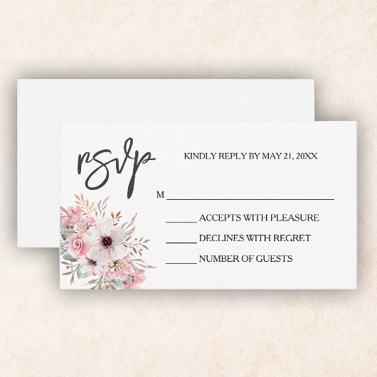 Elegant roze Floral White RSVP-kaart Informatiekaartje