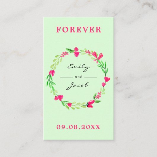 Elegant roze Floral Wreater Bleek Green Wed Regist Informatiekaartje (Voorkant)