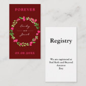 Elegant roze Floral Wreater Dark Red Wed Registry Informatiekaartje (Voorkant / Achterkant)