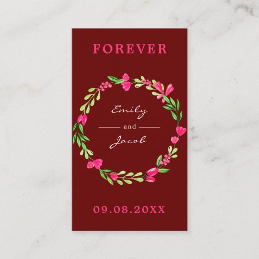 Elegant roze Floral Wreater Dark Red Wed Registry Informatiekaartje (Voorkant)
