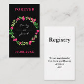Elegant roze Floral Wreath Black Wedding Registry Informatiekaartje (Voorkant / Achterkant)