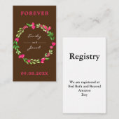 Elegant roze Floral Wreath Brown Wedding Registry Informatiekaartje (Voorkant / Achterkant)