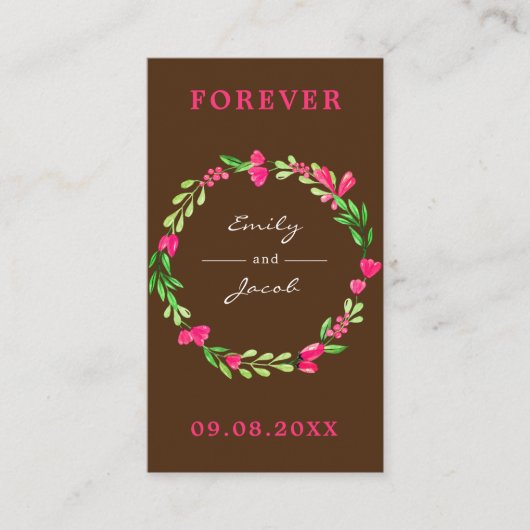 Elegant roze Floral Wreath Brown Wedding Registry Informatiekaartje (Voorkant)