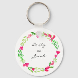 Elegant roze Floral Wreats White Name of Couple Sleutelhanger