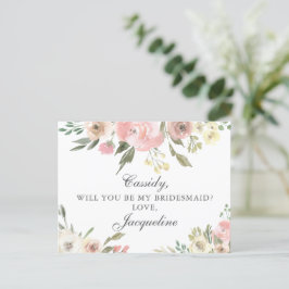 Elegant roze Floral zal je mijn Bridesmaid zijn Briefkaart