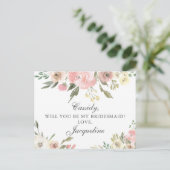 Elegant roze Floral zal je mijn Bridesmaid zijn Briefkaart (Staand voorkant)