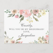 Elegant roze Floral zal je mijn Bridesmaid zijn Briefkaart (Voorkant)