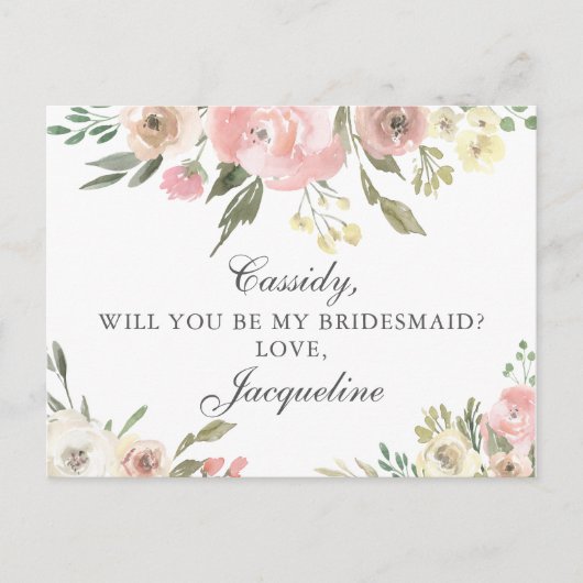 Elegant roze Floral zal je mijn Bridesmaid zijn Briefkaart (Voorkant)
