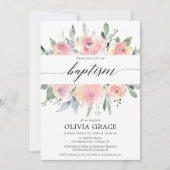 Elegant roze florale waterverf meisje baptisme kaart (Voorkant)