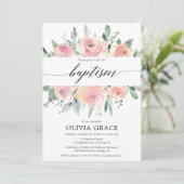 Elegant roze florale waterverf meisje baptisme kaart (Staand voorkant)