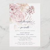 Elegant roze Florals QR Code Weddenschap Real Folie Uitnodiging (Voorkant)