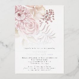 Elegant roze Florals QR Code Weddenschap Real Folie Uitnodiging