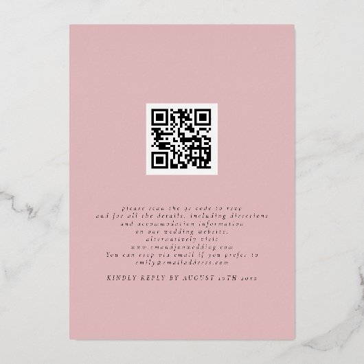 Elegant roze Florals QR Code Weddenschap Real Folie Uitnodiging (Achterkant)