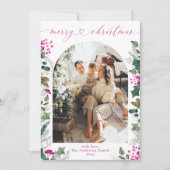 Elegant Roze Foliage Foto Merry Christmas Kaart (Voorkant)