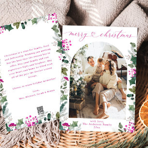 Elegant Roze Foliage Foto Merry Christmas Kaart