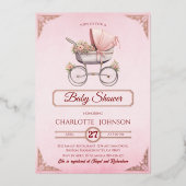 Elegant Roze  Folie Baby shower Uitnodiging (Voorkant)