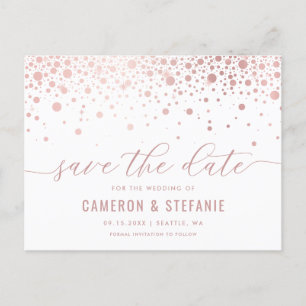 Elegant roze Folie Confetti White Save the Date Briefkaart