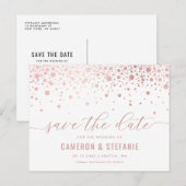 Elegant roze Folie Confetti White Save the Date Briefkaart (Voorkant / Achterkant)