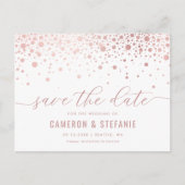 Elegant roze Folie Confetti White Save the Date Briefkaart (Voorkant)