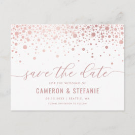 Elegant roze Folie Confetti White Save the Date Briefkaart