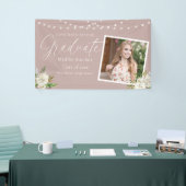 Elegant roze foto bloemig Afstuderen Spandoek (Beurs)