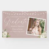 Elegant roze foto bloemig Afstuderen Spandoek (Horizontaal)