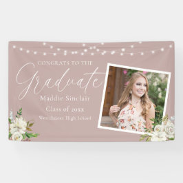 Elegant roze foto bloemig Afstuderen Spandoek