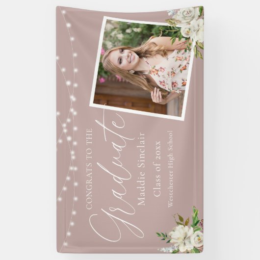 Elegant roze foto bloemig Afstuderen Spandoek (Verticaal)