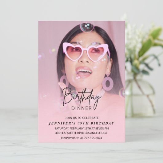 Elegant roze fotodiner 39e verjaardag kaart (Staand voorkant)