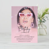 Elegant roze fotodiner 44e verjaardag kaart (Staand voorkant)