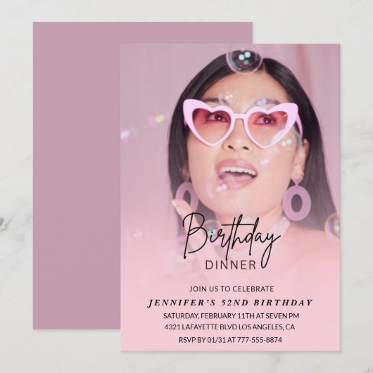Elegant roze fotodiner 52e verjaardag kaart (Voorkant / Achterkant)