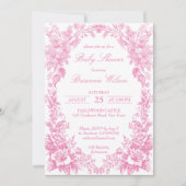 Elegant roze Frans toile botanisch baby shower Kaart (Voorkant)