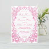 Elegant roze Frans toile botanisch baby shower Kaart (Staand voorkant)