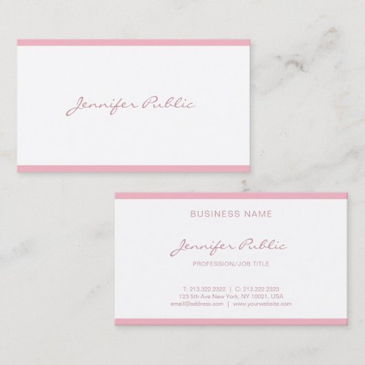 Elegant roze Freehand Script Plain Sleek Luxe Visitekaartje (Voorkant / Achterkant)